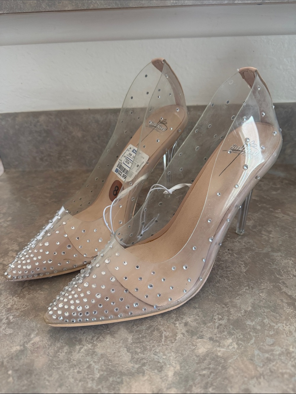 Bisou Bisou Nude Pointed PVC Pumps with Crystal Studs